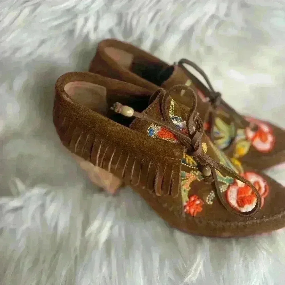 Tory Burch Huntington Beaded Embroidered Suede Fringe Booties size 5 heels shoes
